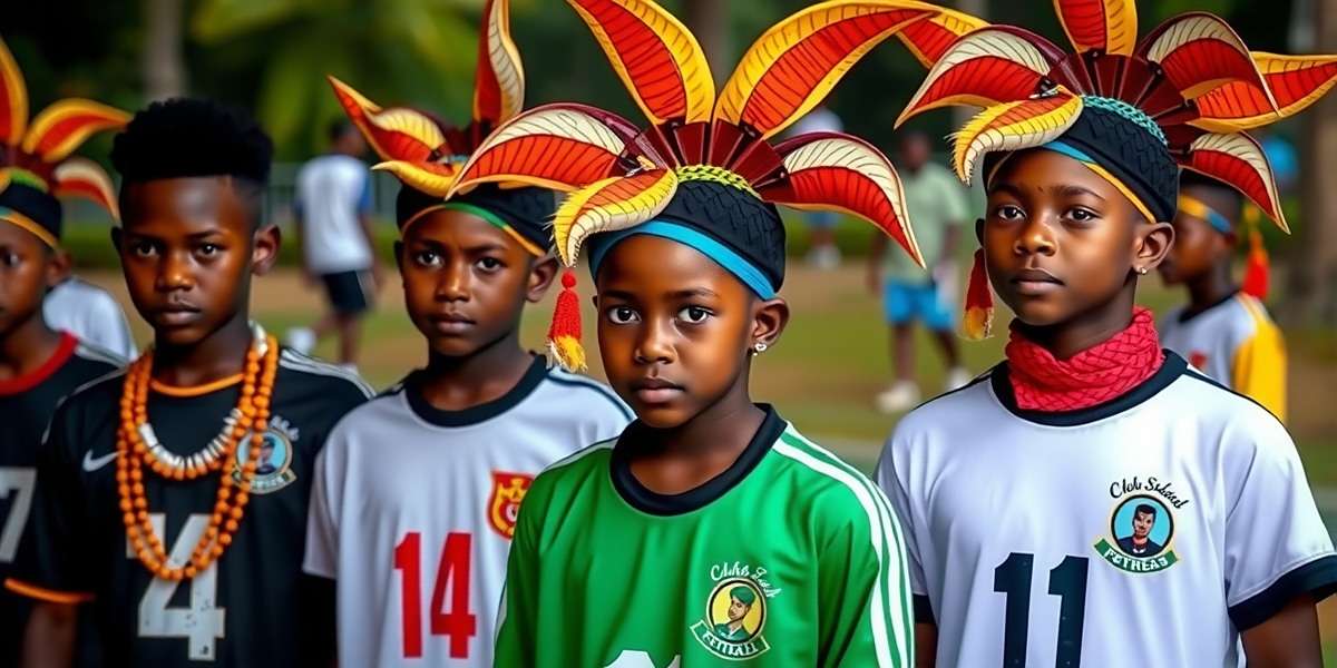 Goa Talented Youth Footballers - Customization Options Customization screen showing young footballers with traditional Goan attire and accessories