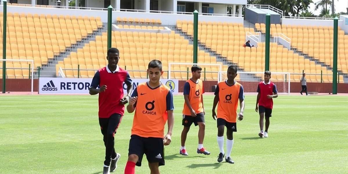 Goa Talented Youth Footballers - Training Session Young footballers from Goa training in a sunny stadium, showcasing the vibrant youth football culture